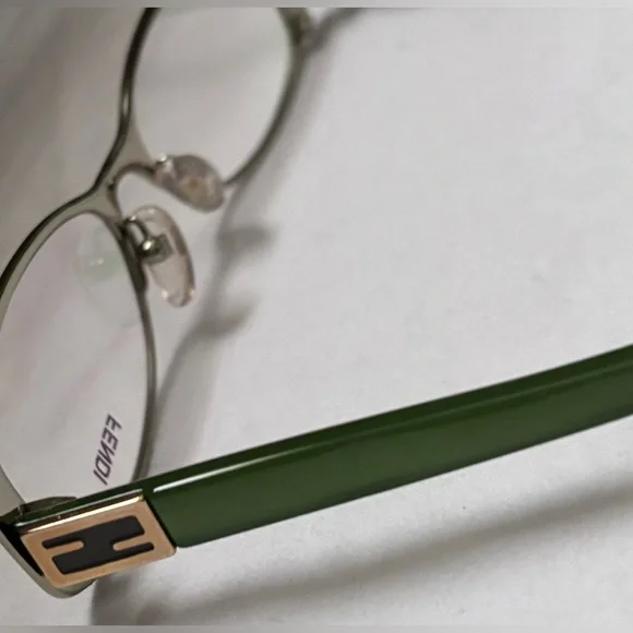 Fendi Silver and Green Frames with Authentic Cards F899 50 16 317 140 Fendi F905 317 Silver Olive Green Metal Luxury Italy  main image 2